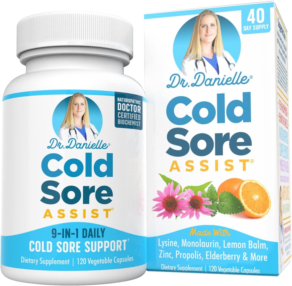 Lysine ve Lemon Balm ile En İyi Soğuk Sore Supplement - Dr. Danielle Cold Sore Assist - 120 Capsules