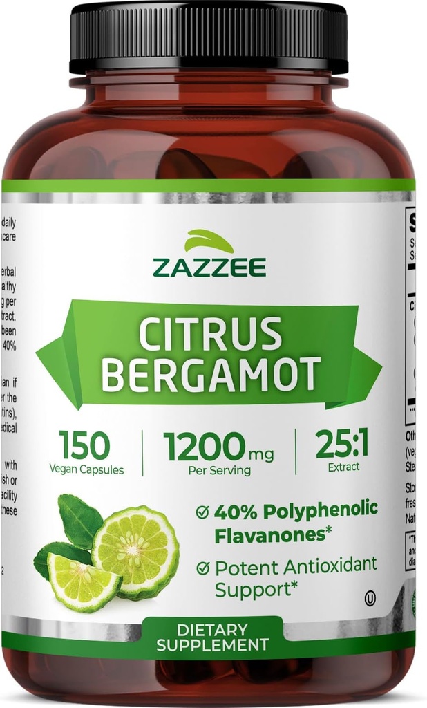 Zazzee Citrus Bergamot 25:1 Extract 1200 mg,% 40 Polyolic Flavanones, 150 Vegan Capsules, Kosher, Interd ve Standardized 25X Potency, Non-GMO ve All- Natural, Made in the USA