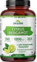 Zazzee Citrus Bergamot 25:1 Εκχύλισμα 1200 mg, 40% Πολυφαινολικές Φλαβανόνες, 150 Κάψουλες Vegan, Kosher, Συμπυκνωμένο και Τυποποιημένο 25X Ικανότητα, μη ΓΤΟ και όλα φυσικά, Κατασκευασμένο στις ΗΠΑ