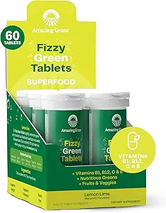 Amazing Grass Effervescent Tabletler: Green Superfood Water Flavoring Tablet Antioksis & alkaliing Greens, Lemon Lime, 60