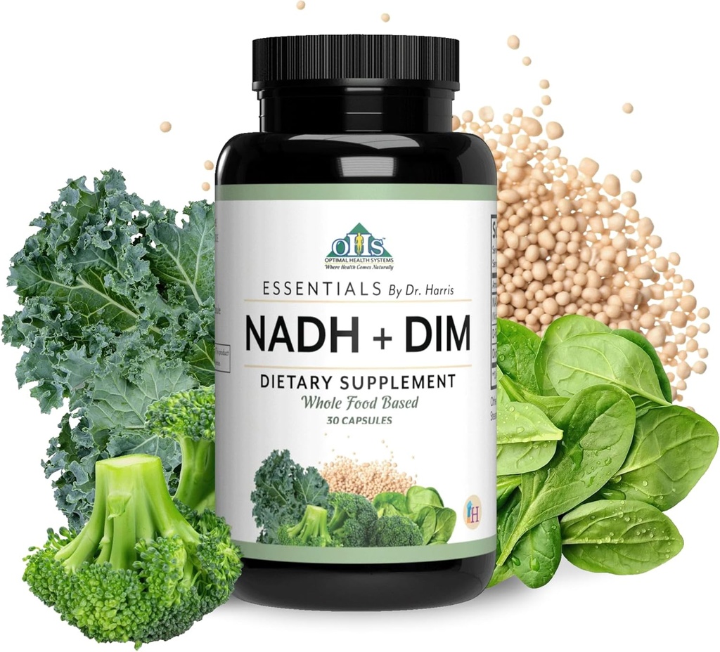 Optimal Sağlık Sistemleri NADH + DIM | Dr. Harris Essentials | Enerji + Nörotransmitter Desteği | Plant-Based | Ruhty, Concentration, & Memory Supplement | 30 Capsules