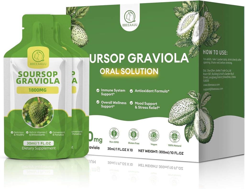 Soursop Graviola Oral Sıvı 10 FL.OZ, Yüksek Abhidrasyon Soursop Bitters Kadınlar ve Erkekler için İçilir, Fresh Graviola Meyvesi Hücreye Ekle* Rejenerasyon, Immune & Antioksi Desteği, Pineapple Flavor