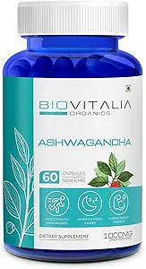 Doğal Ashwagandha Capsules 1000 mg Herbal Sleep Aid Supplement for Men & Women Yetişkinler, Helps Fight Stress Support Energy & Mood, Mind Restness - 60 Vegan Capsule