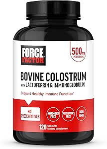 FORCE FACTOR Bovine Colostrum Capsules Supplement with Immunoglobulin and Lactoferrin to Support Gut Health & Immunity, Hormon & Antibiyotik-Free, Made in the USA, Premium Quality, 120 Capsules