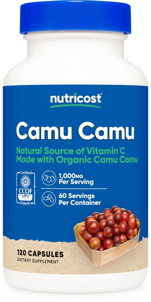 Nutricost Camu Camu 1000mg, 120 κάψουλα - CCOF Certified Made with Organic, Non-GMO και Gluten Free