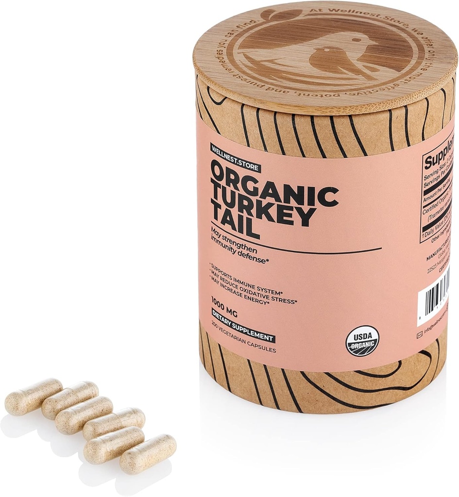 En iyisi. Store Turkey Tail Organic Mushroom (Trametes Extract) 200 Veggie Caps - Immune Support Supplement; The Gut + Boosts Energy