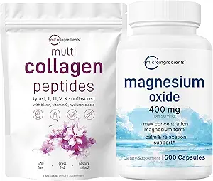 Micro συστατικά Multi Collagen Protein Powder 16oz & oxide μαγνήσιο 400mg Bundle Pack 