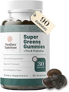 Super Greens Gummies for Women, Adults - with Prebiotics & Probiotics, Όχι 8, αλλά 30 Ισχυρό Greens Superfoods - Multivitamin Veggie Chewables (90 Gummies)