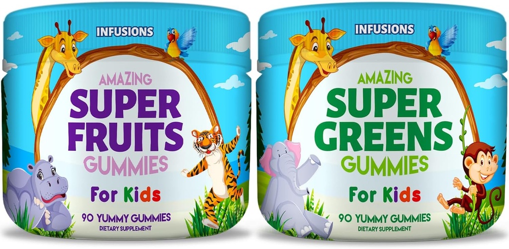 Çocuklar için Super Meyve ve Super Green Gummies 180 Kont Superfood Mix Soft ve Delicious Gluten Free Non-GMO