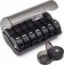Haftalık Pill Organizer, Büyük 7 Gün Pill Case, Daily Vitamin Case Medicine Box, AM/PM Pill Containers for Medicine Supplements Fish Oil (Black)