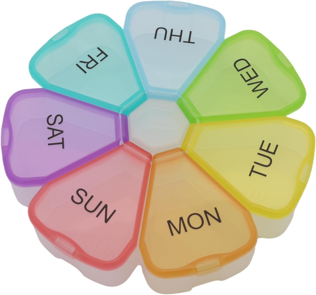 7 Günlük Pill Round Organizer, ShysTech Büyük Pill Case Pill Box 1 Time A Day for Pills/Medication /Supplements/Vitamin (Multi-Renk)