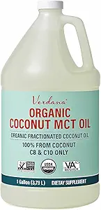 Verdana USDA Certified Organic Coconut MCT Oil –Fractionated Coconut Oil – No Palm Kernel Used – Kosher, Food Grade, Non-GMO – Great for Keto and Paleo Diets – 1Gallon