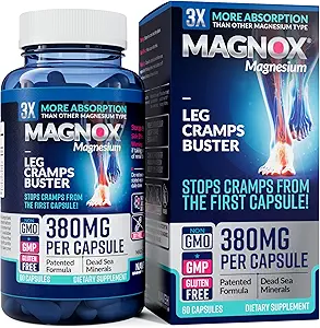 MAGNOX® Leg Cramps Buster | Night Magnezyum For Leg Cramps için 380 mg Magnezyum | Kas Spasms | 3X More Abxia | Dead Sea Minerals | Sleep & Muscle | 60 Caps