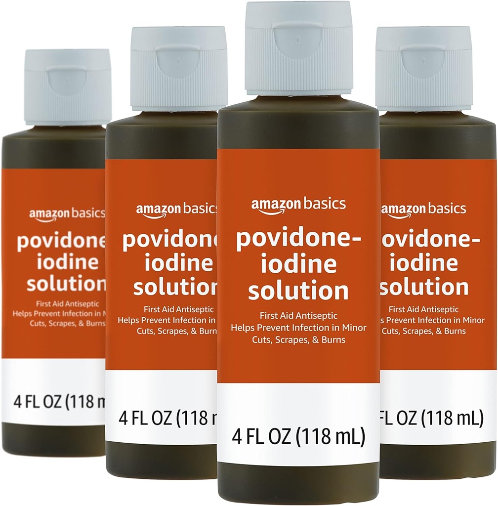 Βασικά Αντισηπτικά πρώτων βοηθειών, 10% Povidone Iodine Solution, 4 ρευστές ουγγιά, 4-πακέτο (Πρώην Solimo)