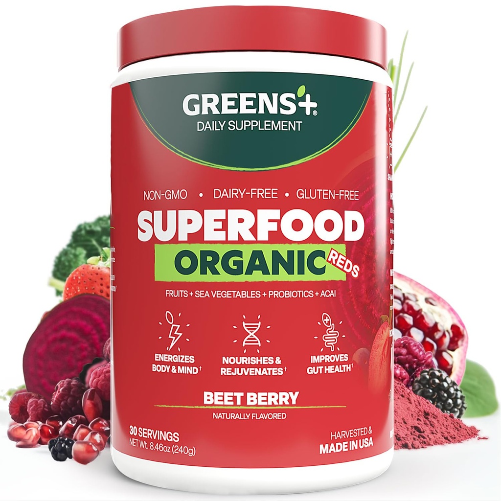 Greens+ Organik Reds Superfood Toz, Antioksi, Polyol, Morning Kick, Energy, Vitality Boost, Beslenme, Vibrant Health, Vegan Soy/Dairy/Gluten Free(8.46oz)