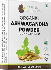 CARMEL ORGANICS Organik Ashwagandha Root Toz (28 Oz veya 794g/1.75 Lbs) USDA sertifikalı. Lab Test Edildi, GMO & Gluten Free | Withania Somnifera from India