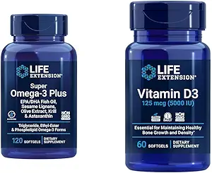 Life Extension Super Omega-3 Plus EPA/DHA Fish Oil, Sesame Lignans & Vitamin D3 125 mcg ( IU5000), Bone Health, Brain Performance