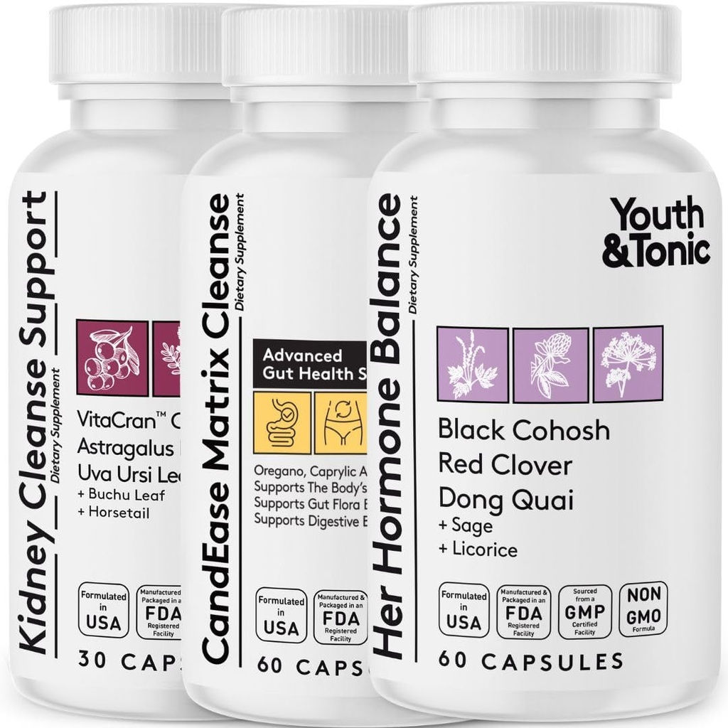 Hormon Dengesi ve CandEase Matrix & Kidney Cleanse Sche 3 Kadın için Paket | Kadın Tüm Sahneler Hormonal & Digestive Imbalance Destek