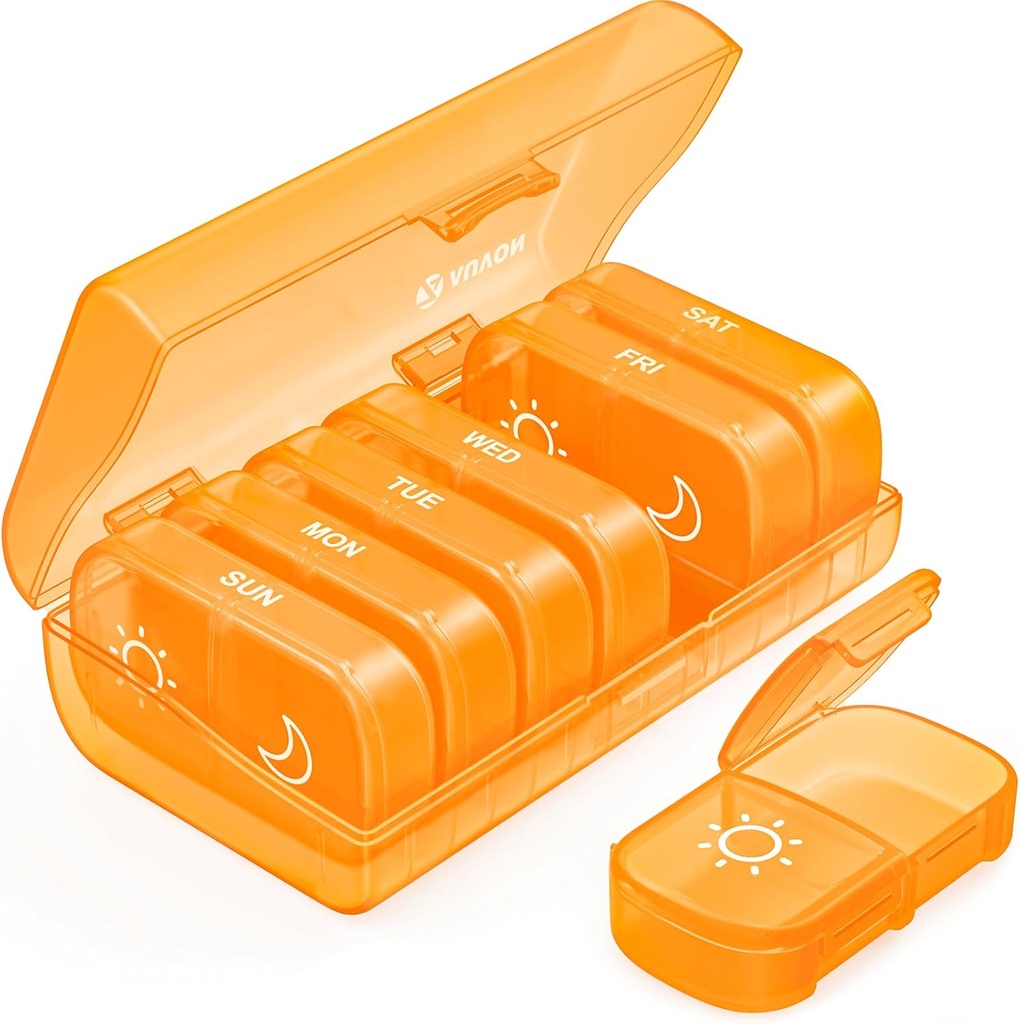 AUVON XL Weekly Pill Organizer 2 Times a Day, AM PM Pill Case with One-Side Large Opening for Easy to Use, Pill Box 7 Day Travel Medication Organizer for Medications, Vitamins, Fish Oils, Supplements