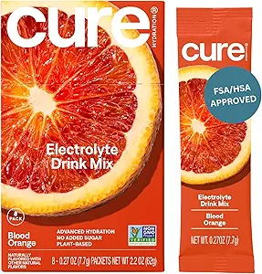 Cure Hydration | Plant-Based Electrolyte Drink Mix | Nodrew Sugar | Dehidrasyon Yardımı Banyo Su ile Yapıldı | Non-GMO | Vegan | 8 Packets Kutu - Blood Orange