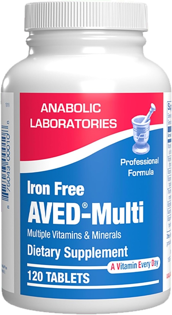 Erkekler ve kadınlar için Iron Free Daily Multivitamin, 120 Tablet - AVED Daily Multi Vitamin ve Minerals Health Supplement - A, C, D, E, Vitamin B Kompleks, çinko, Kalsiyum, Magnezyum, Daha Fazlası