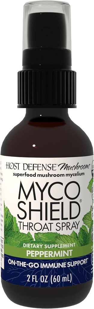 Host Defense MycoShield Throat Spray - Immune Health Support - Diyeter Mushroom Supplement with Chaga, Reishi, Türkiye Tail & More - On-Go Immune Support - Peppermint, 2 fl oz (142 Hizmetler)