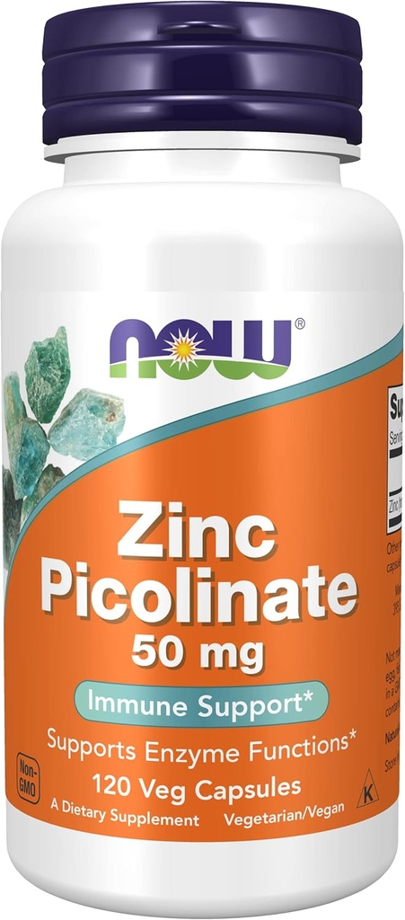 Now Foods Zinc Picolinate, 120 caps 50mg (2-Pack)