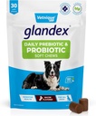 Vetnique Glandex καθημερινά προβιοτικά για σκύλους με πρεβιοτικά για την υποστήριξη της υγείας των ουρών με ένζυμα Fiber και Digestive, Probiotic Chews ή σκόνη (30ct Chews, Bacon Chews)