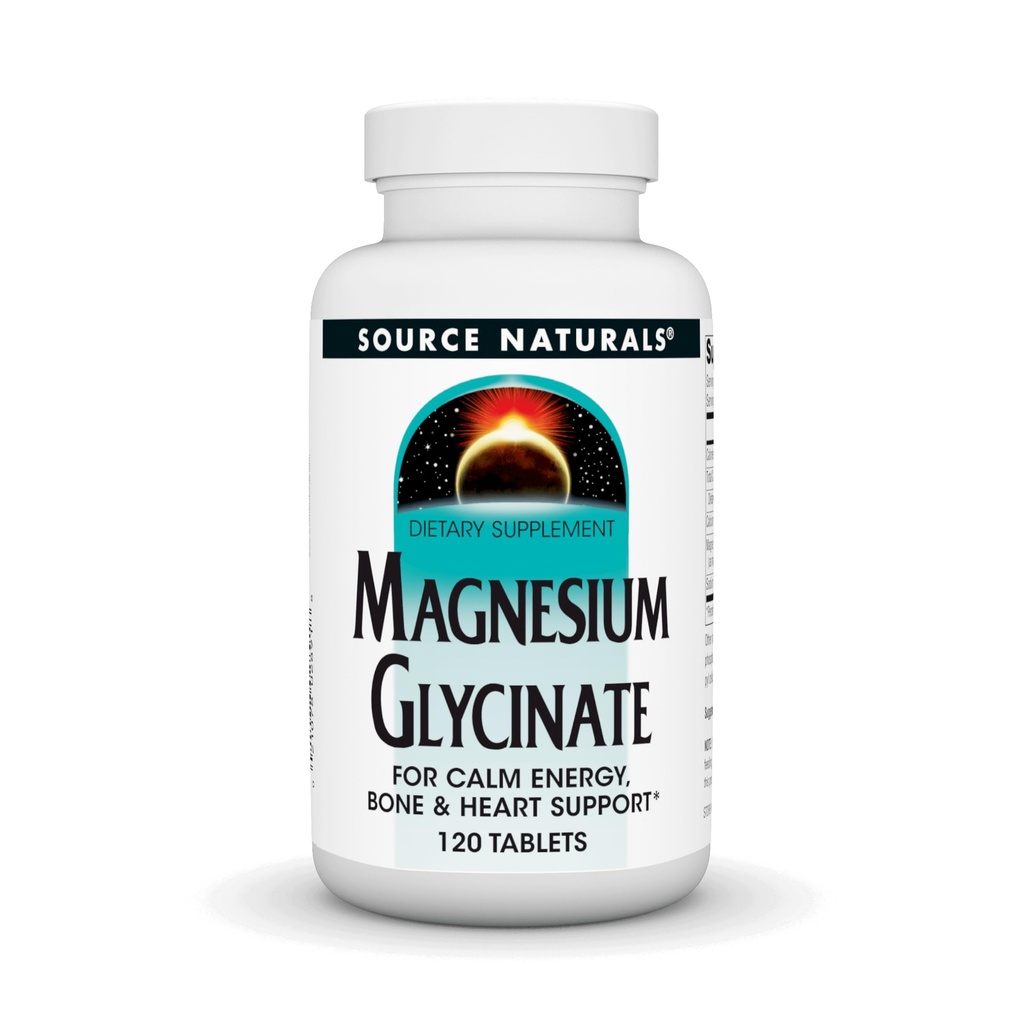 Source Naturals Magnesium Glycinate, Chelated for high Absorption | for Calm Energy, Bone & Heart Support*, 200 mg per Serving - 120 Tablets