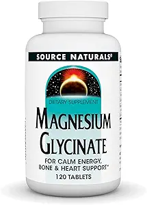 Source Naturals Magnezyum Glycinate, Chelated for high Abpole | for Calm Energy, Bone & Heart Support*, 200 mg per Service - 120 Tabletler