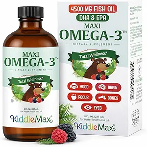 Maxi Health Omega 3 for Kids Supplement – Kosher Omega 3 Kids Fish Oil Sıvı with DHA & EPA – Sıvı Fish Oil Supplement with Fruity Burst Flavor to Support Mood, Brain, Focus, Bones & Eyes (8 oz)