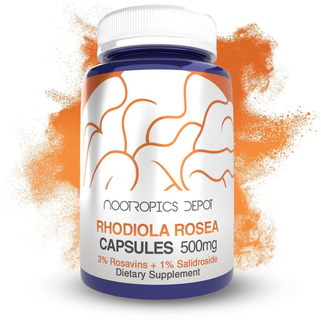 Nootropics Depot Rhodiola Rosea Capsules | 500 mg |% 3 Rosavins | 120 Kont | Adaptogen Herb | Ayurvedic Supplement
