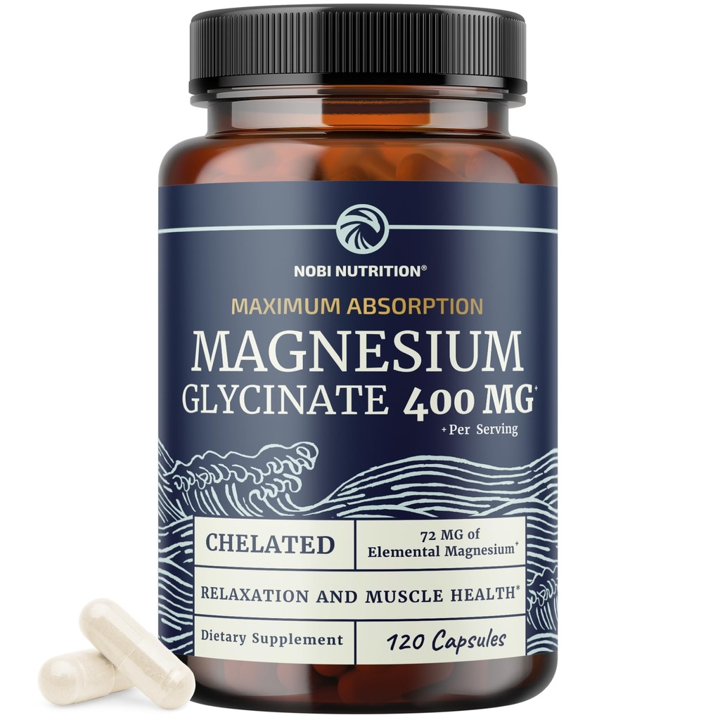 Magnezyum Glycinate 400 mg | Yüksek Aborpsiyon Formula, Calm, Kas Rahatlama, Kalp, Bone & Nerve Support for Women & Men | Chelated Magnezyum Glycinate Supplement | 120 Ct (2 Ay Supply)