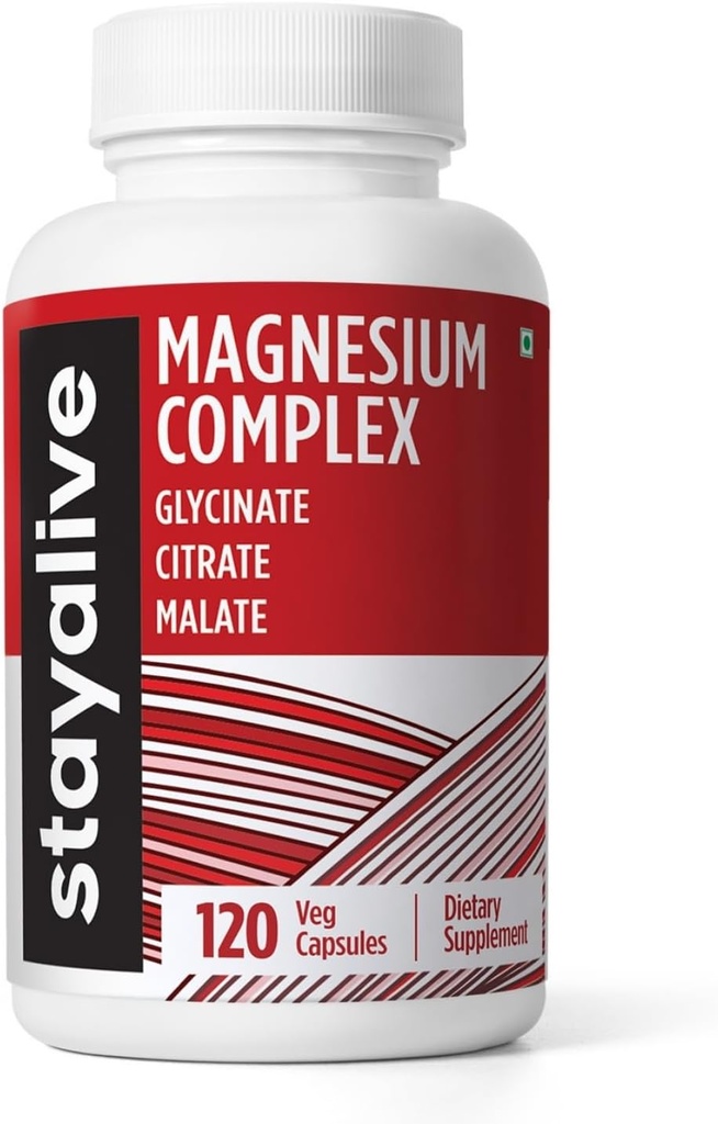 STAY ALIVE Triple Magnezyum Kompleksi 500 mg, Chelated Glycinate, Citrate & Malate Toz, Kadınlar ve Erkekler için Yüksek Aborpsiyon Magnezyum, 120 Pills, Non-GMO & Gluten-Free Capsules