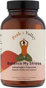 Peak + Valley Stress Relief Supplement for Mood Support Balance My Stress Capsules - Περιέχει Adaptogens, Ashwagandha, Eleuthero Root, Reishi Mushroom Supplement - Natural Mood Stabilizer - 60 Ct