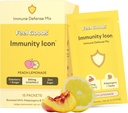 Feel Goods Immunity Icon, Zero Sugar, Vitamin C, A, B, D, E & Zinc, Organic Elderberry, Ashwagandha, Drink Mix Powder, Vegan, Non GMO, Caffeine & Gluten Free | Peach Lemonade, 15 Count