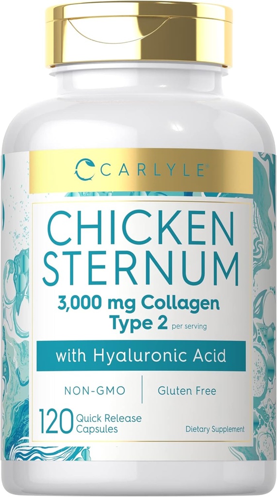 Carlyle Chicken Sternum Cartilage Collagen Capsules | Tip II 3000 mg | 120 Pills | Hyaluronic Acid | Non-GMO, Gluten Free