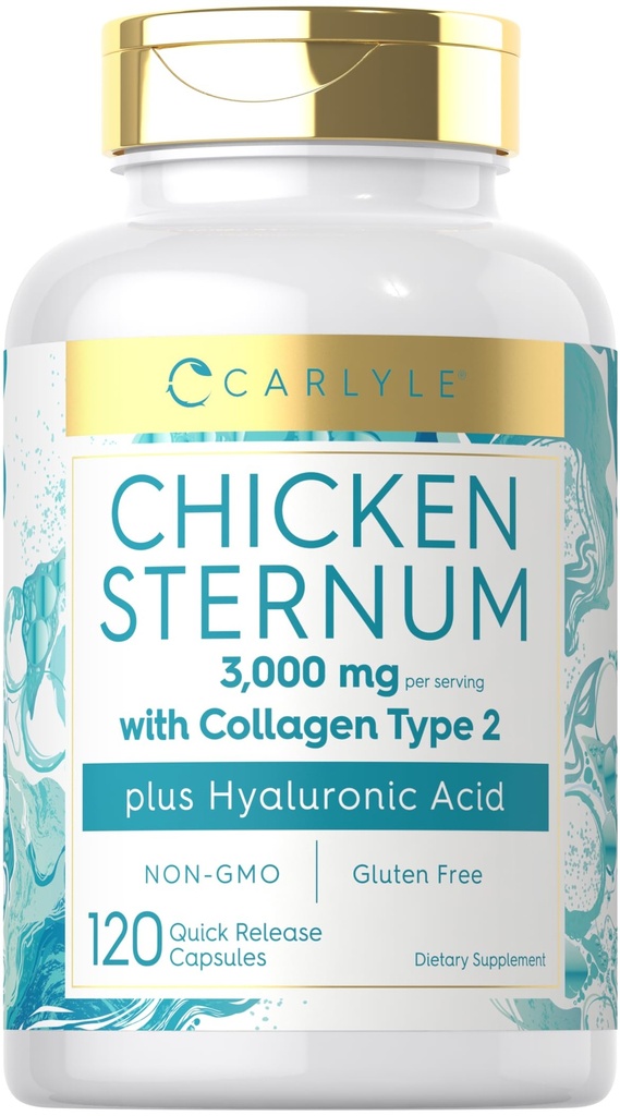 Carlyle Chicken Sternum Cartilage Collagen Capsules | Tip II 3000 mg | 120 Pills | Hyaluronic Acid | Non-GMO, Gluten Free