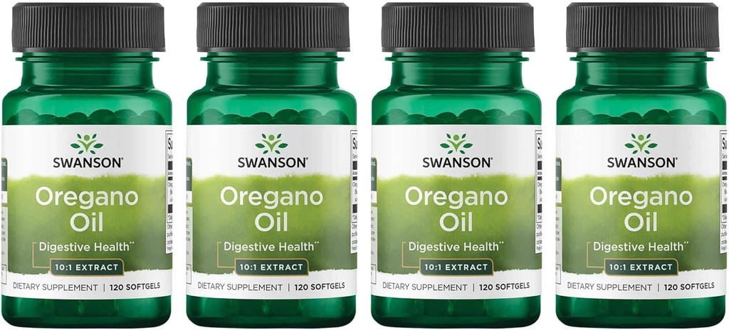 Swanson Oregano Oil 10:1 Ekstraksiyon - Doğal Supplement Digestive Health & Respiratory Support - Gastrointestinal System & Urinary Tract Health - (120 Softgels, 150 mg Her) (4 Pack)