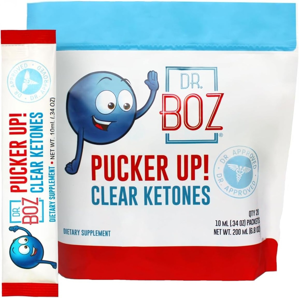 Dr. Boz - Pucker UP! Clear Ketones, 20 Packets - Pure Liquid BHB - Hızlı Exojen Ketonlar - Enerji ve Clarity - Max Strength - Quality Tested - ABD'de Made - Keto Diyet - 0.34oz (10 ml)