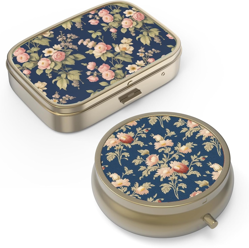 Pill Case Pill Box with Mirror Retro Small Pill Case for Purse or Pocket Bronz Pill Box or Vitamins, Fish Oil, Supplements, Pill Containe Travel Hediyeleri(2ücretli)