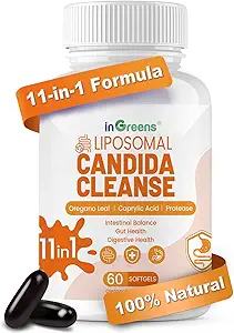 11-in-1 Candida Cleanse, Advanced Candida Cleanse Detox for Women & Men, Candida Support Supplement with Oregano, Caprylic Acid, Probiyotiks & Herbal Extracts, 60 Softgels