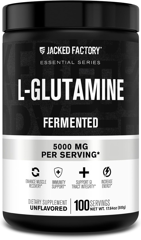 Jacked Factory L-Glutamine Toz 100 Hizmet - Vegan Post Workout Muscle Recovery için L Glutamine Supplement for Post Workout Muscle Recovery, Immunity, Digestive Health | No Yapay Filler - Unflavored