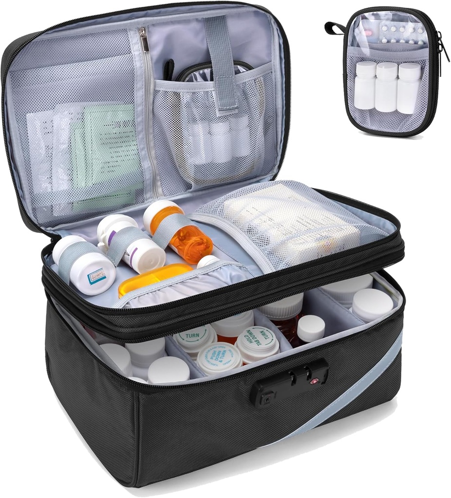 Trunab Medicine Storage Bag, Kombinasyon Kilit, Lockable Pill Şişe Organizer, Seyahat İlaçları Tıp Kutusu, Prescription, Vitamins, Supplements or Medical Materials Materials Materials