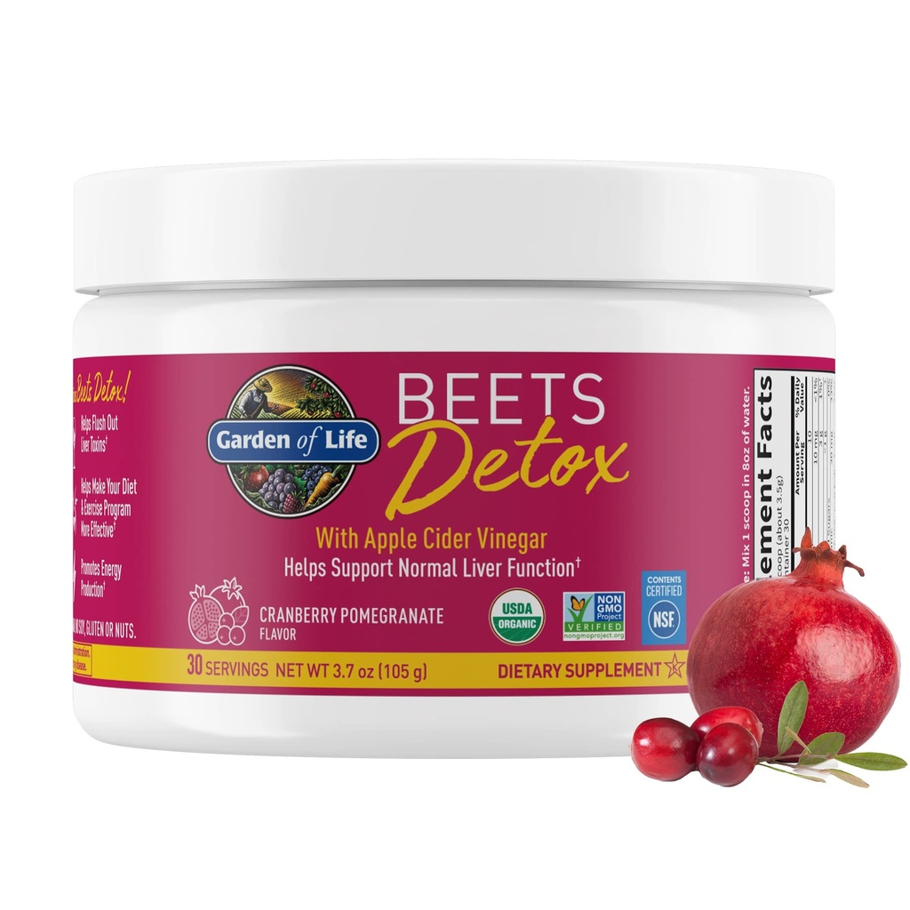 Hayat Organik Arıt Kök Tozu Antioksis, C vitamini, Probiyotikler ve Apple Cider Vinegar Digestive & Liver Health – Beets Detox – Vegan, GMO, Cranberry Pomegranate, 30 Hizmet