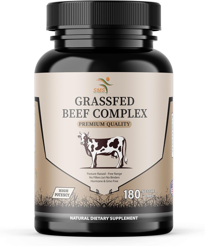 Beef Organ Supplement - Grass Fed & Pasture Yükseltildi - Total Body Wellness & Performans, Organ Kompleksi 3000 mg of Desiccated Beef Liver, Heart, Kidney, Pancreas, Spleen (180 Capsules)
