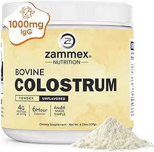 Zammex Bovine Colostrum Powder 4000MG για την ανοσοποιητική υποστήριξη, την υγεία των ούρων, την ανάπτυξη των μαλλιών, Grass Fed Βιολογικό Colostrum Supplement για τους ανθρώπους Superfood Easy to Mix, 4g Protein, Unflaved, 30 Υπηρεσίες
