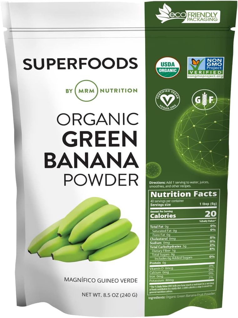 MRM Beslenme Organik Yeşil Banana Toz | Superfoods | High-Fiber | Flour Alternatif | Prebiyotik Fiber | 40 Hizmet
