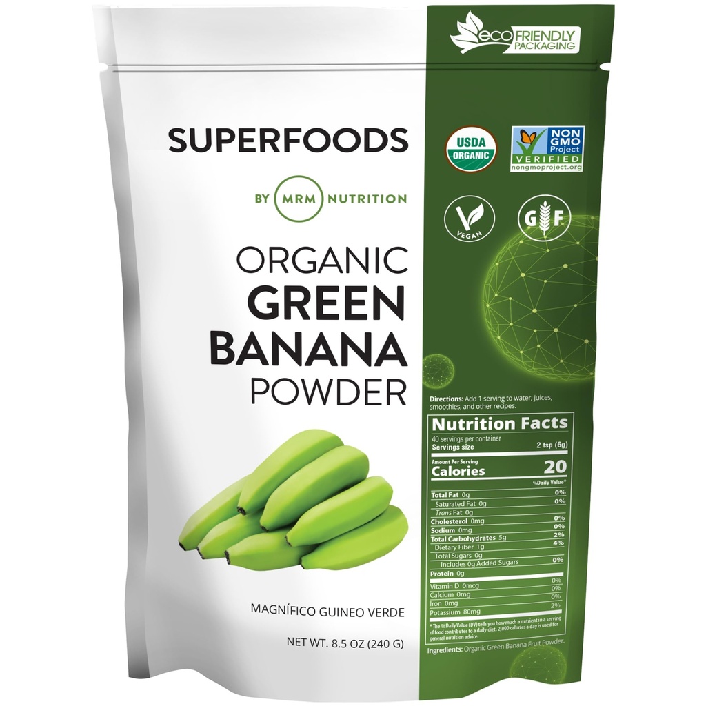 MRM Beslenme Organik Yeşil Banana Toz | Superfoods | High-Fiber | Flour Alternatif | Prebiyotik Fiber | 40 Hizmet