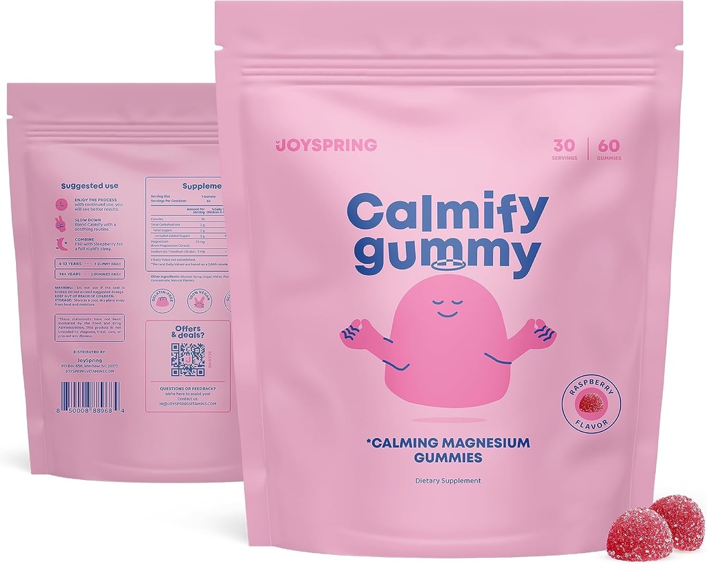 JoySpring Kids Magnezyum Gummies - Calm Gummies for Kids - Calm Magnezyum Support Natural for Toddler & Young Tasty Low Sugar Calming 60